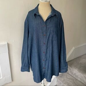 GANT Rugger Blue Cotton Chambray Speckle Long Sleeve Button Down Shirt Size L